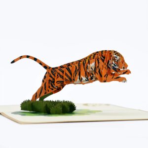 rykamia tiger pop up card, blank, with envelope, 3d, delightful illustrations, suitable for any occasion, protective poly bag included