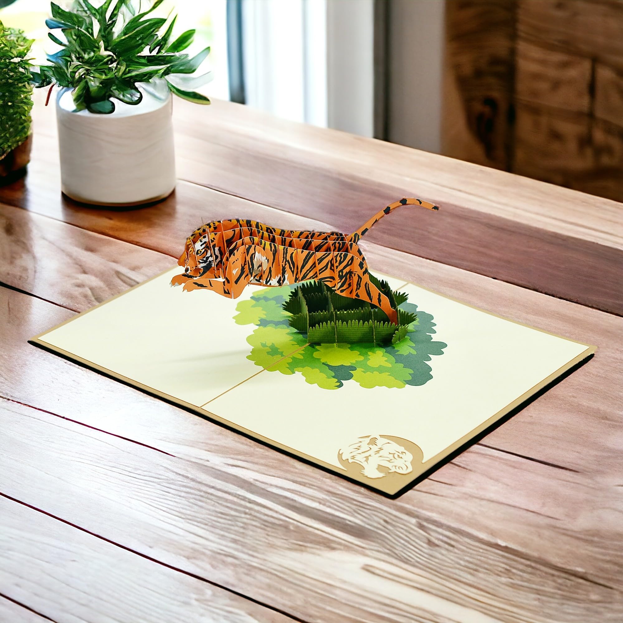 Rykamia Tiger Pop Up Card, Blank, with Envelope, 3D, Delightful Illustrations, Suitable for Any Occasion, Protective Poly Bag Included