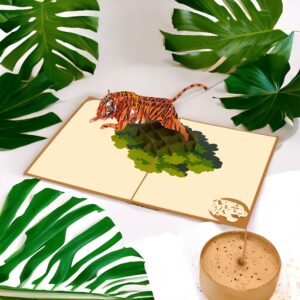 Rykamia Tiger Pop Up Card, Blank, with Envelope, 3D, Delightful Illustrations, Suitable for Any Occasion, Protective Poly Bag Included