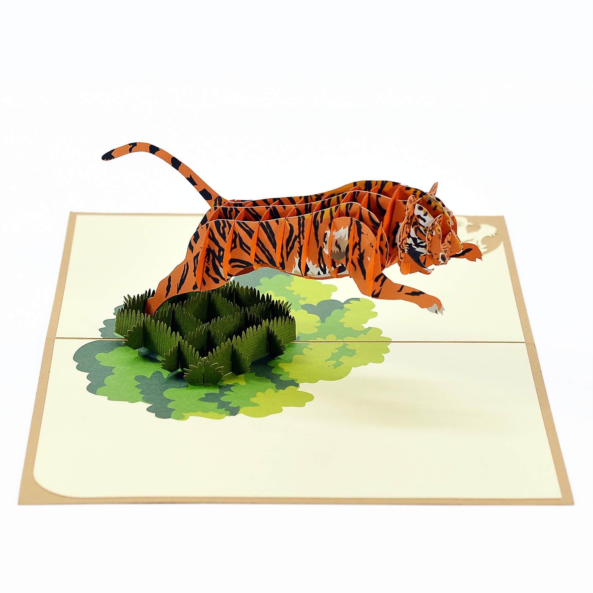 Rykamia Tiger Pop Up Card, Blank, with Envelope, 3D, Delightful Illustrations, Suitable for Any Occasion, Protective Poly Bag Included