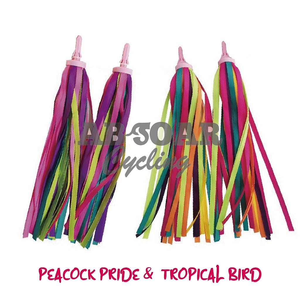 ABSOAR Cycling Colorful Bike Streamer Girls Boys Kids Bicycle Tassel Ribbon Handlebar Scooter Streamers 2 Pairs (Tropical Bird & Peacock Pride)