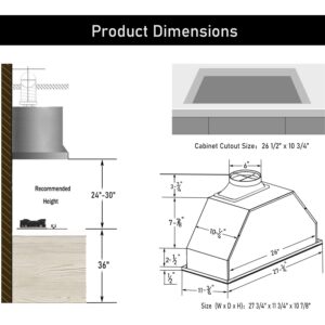 MCBON Range Hood Insert 30 Inch, 600 CFM Range Hood Insert, Vent Hood Insert, Ducted/Ductless Convertible Range Hood Insert, Stainless Steel Range Hood, Black Insert Range Hood 30 Inch, IE71-BLACK-30