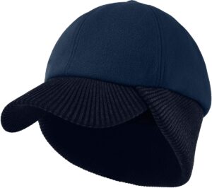 lcztn wool winter baseball cap with warmer earflap for men ＆ women outdoor ski visor beanie hat (navy blue)