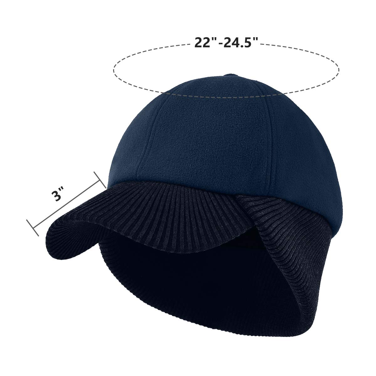 LCZTN Wool Winter Baseball Cap with Warmer Earflap for Men ＆ Women Outdoor Ski Visor Beanie Hat (Navy Blue)