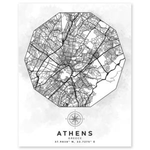 athens greece aerial street map wall print - world geography classroom decor
