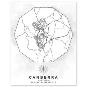 canberra australia aerial street map wall print - world geography classroom decor