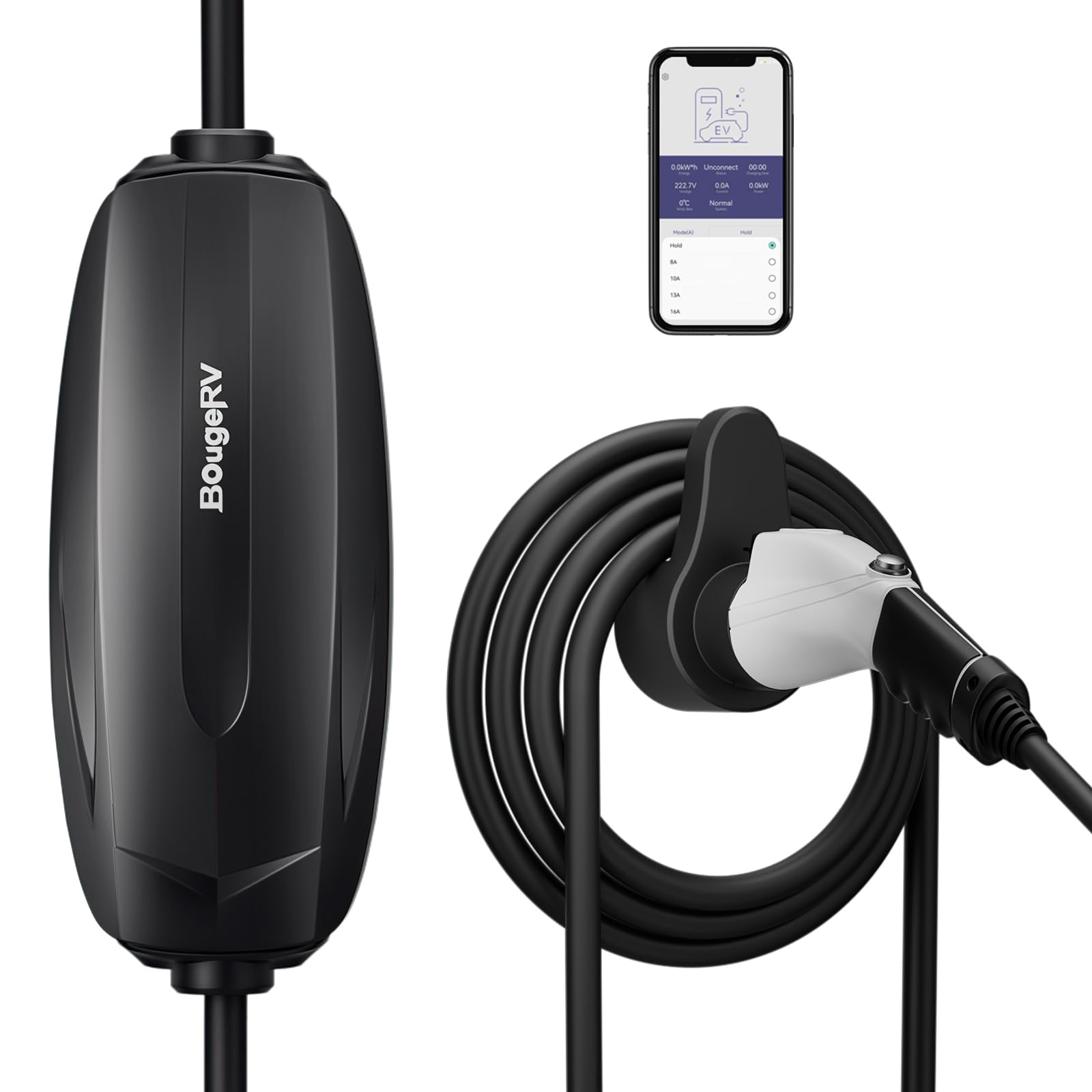 BougeRV Portable EV Charger Cable (16A, 25FT) EVSE Electric Vehicle Charging Station (NEMA6-20 with Adapter for NEMA5-15)