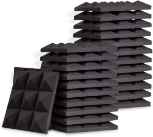 sonic acoustics 2" x 12" x 12" acoustic foam panels, pyramid recording studio wedge tiles, sound panels, sound absorbing panel, soundproofing isolation treatment for walls (24 pack, black)