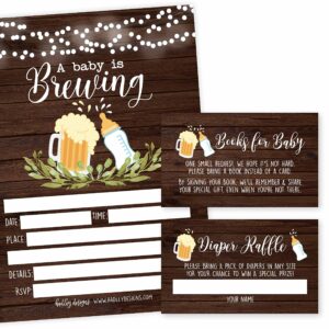 25 brewing baby shower invitations, 25 book request baby shower guest book alternative, 25 baby shower diaper raffle tickets for baby shower games to play, beer vintage bottle diaper raffle cards