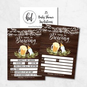 25 Brewing Baby Shower Invitations, 25 Book Request Baby Shower Guest Book Alternative, 25 Baby Shower Diaper Raffle Tickets For Baby Shower Games To Play, Beer Vintage Bottle Diaper Raffle Cards