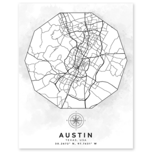 austin texas aerial street map wall print - geography classroom decor