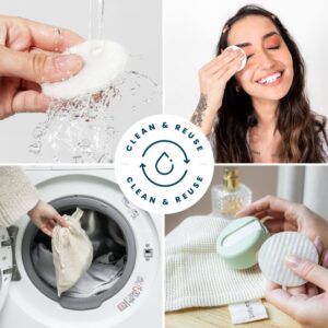 LastRound® 7 Sustainable Reusable Cotton Rounds for Facial Cleansing – Zero-Waste Eco-Friendly Makeup Remover Pads for All Skin Types with Travel Storage Case