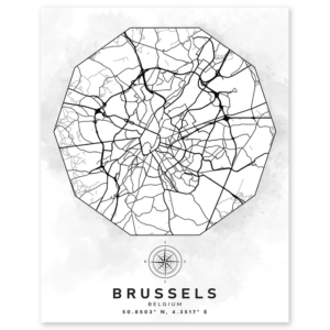 brussels belgium aerial street map wall print - world geography classroom decor