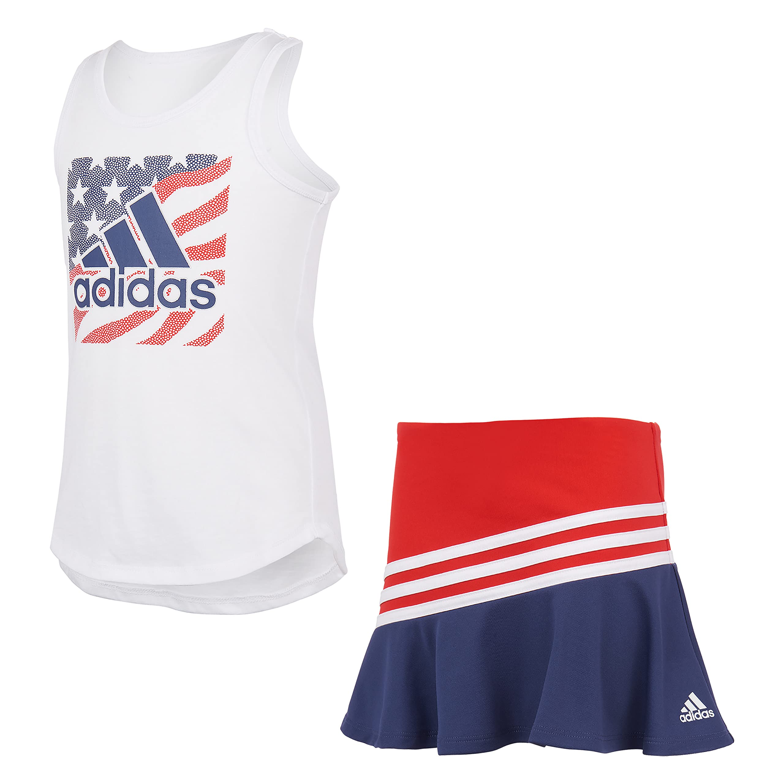 adidas girls Tank & Sport Skirt Shorts Set, White, 4-8 Years US