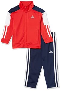 adidas boys zip front tricot jacket and track pants shorts set, vivid red, 4-8 years us