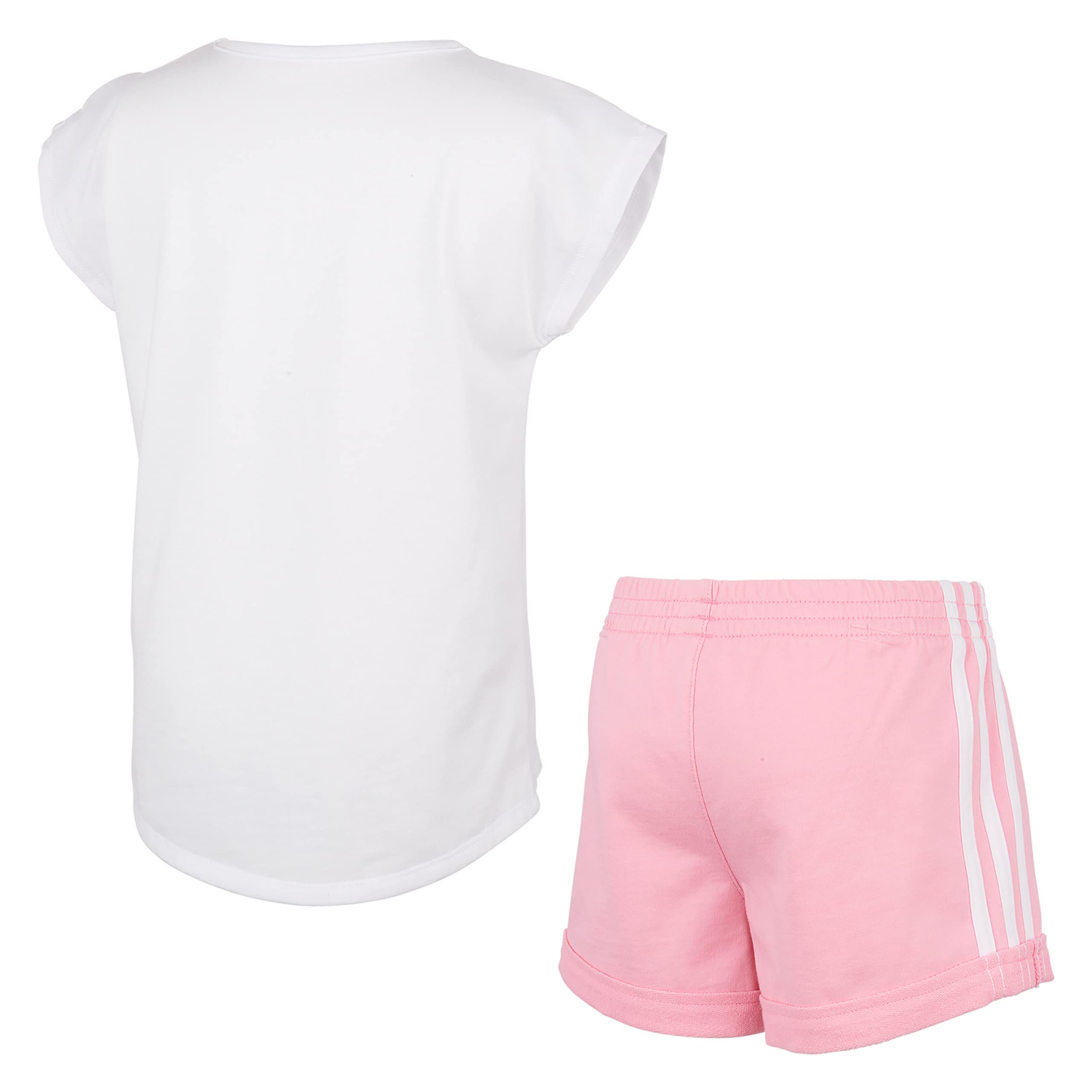 adidas Girls Sleeve Love to Dance Tee and Shorts Set, White with Light Pink, 4