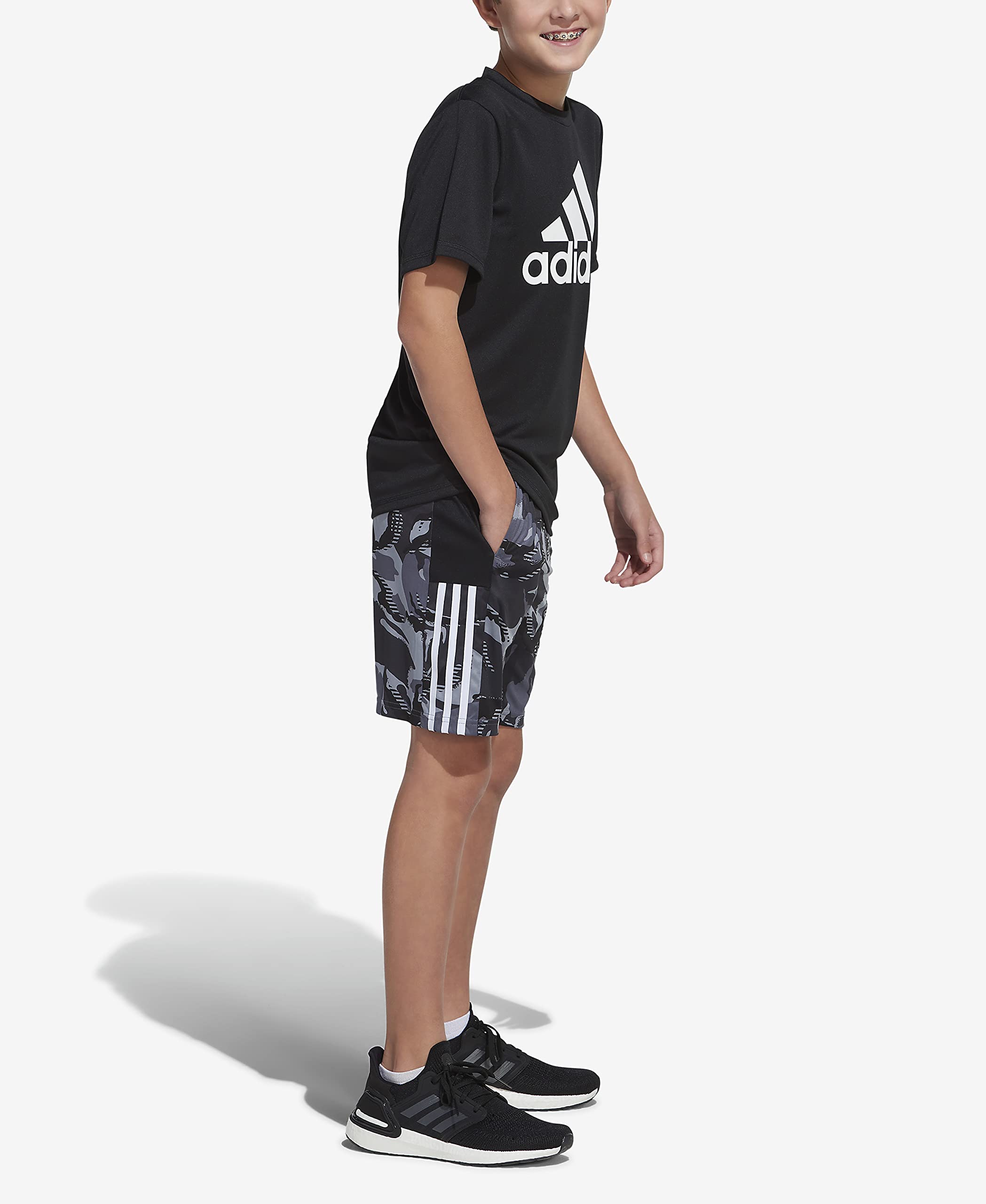 adidas Boys' AEROREADY Action Camo Shorts, Black, Small (8)