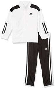 adidas boys zip front tricot jacket and track pants shorts set, white, 4-8 years us