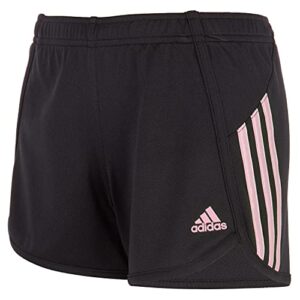 adidas girls' stripe mesh shorts, black with pink, medium