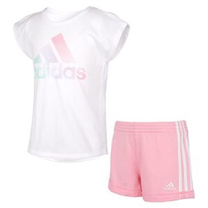 adidas girls sleeve love to dance tee and shorts set, white with light pink, 6