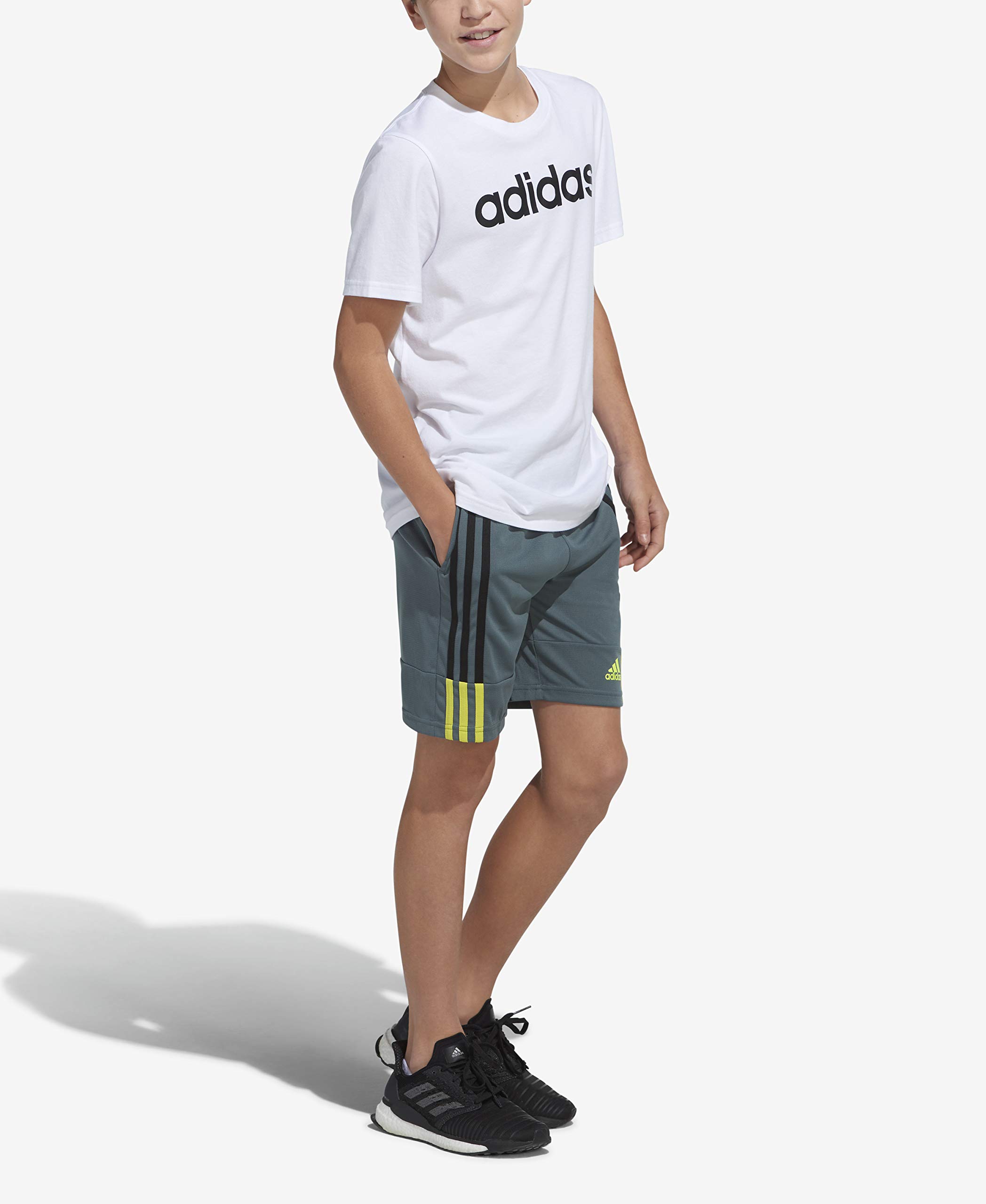 adidas Boys' Clashing 3-Stripes Shorts, Blue Oxide, Large (14/16)