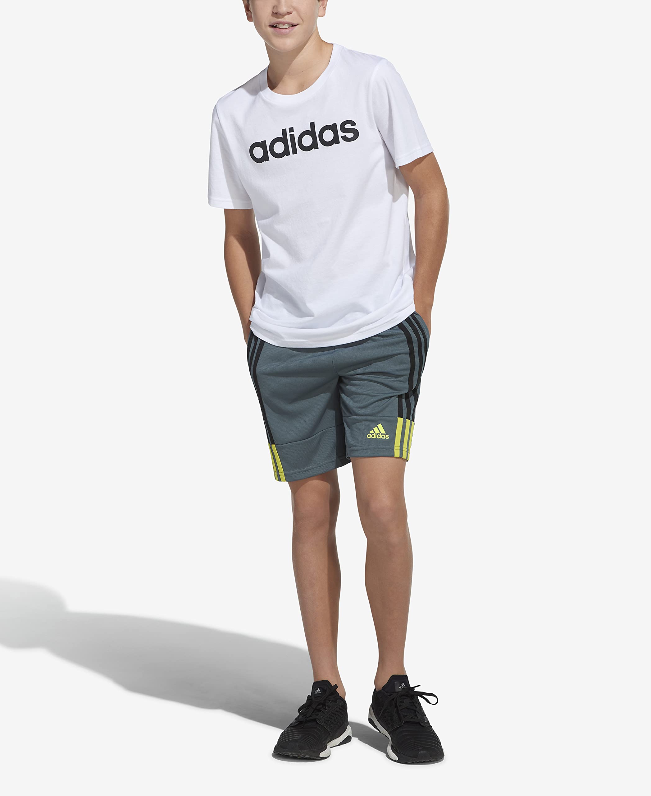 adidas Boys' Clashing 3-Stripes Shorts, Blue Oxide, Large (14/16)