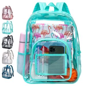 clear backpack, heavy duty pvc transparent bookbag, waterproof see through backpacks for women - green