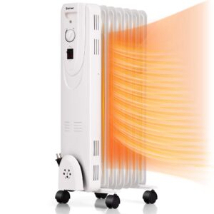 costway oil filled radiator heater, 1500w portable space heater with dual safe protections, adjustable thermostat & 3 heating modes, electric oil heaters for living room, bedroom, office