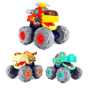 bee tree monster truck toy set 3 designs toy cars, friction power bull cars, pull back leopard cars, push and go crocodile cars, baby toy cars for 12 month, 1-2-3 year old boys, girls, toddlers gifts