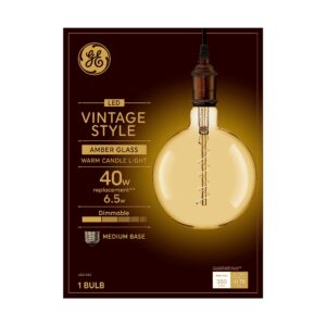 ge vintage style led light bulb, 40 watt, amber finish, g63 large globe bulb (1 pack)