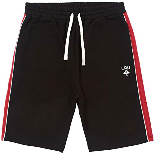 LRG Men's 47 Icon Drawstring SweatShorts with Pockets, Black/Red, Large