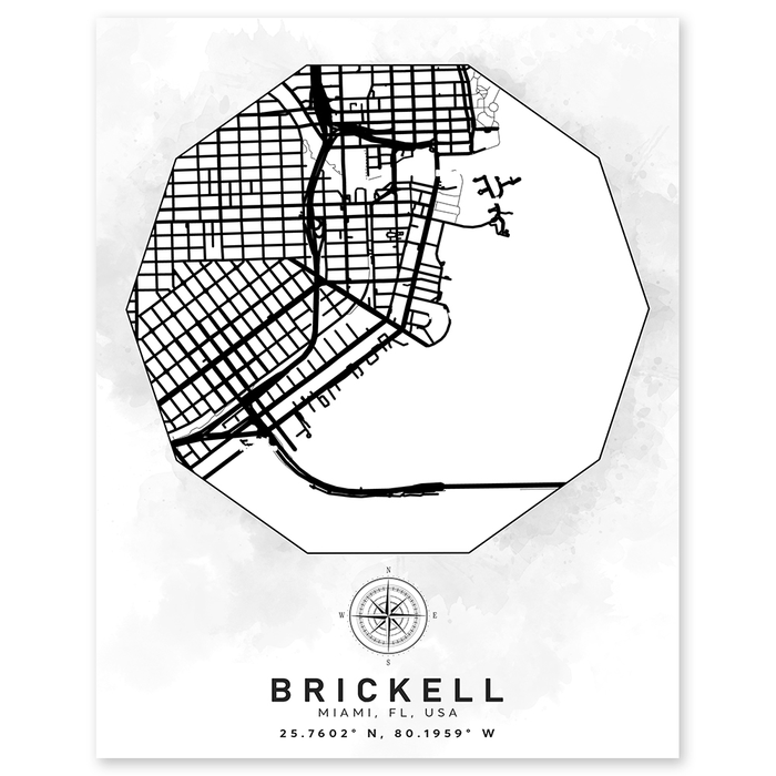 Brickell Downtown Miami Florida Aerial Street Map Wall Print - Geography Classroom Decor