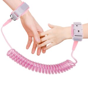 anti lost wrist link, toddler safety leash with key lock, safety wrist leash for toddlers, babies & kids 8.2 feet pink (red)