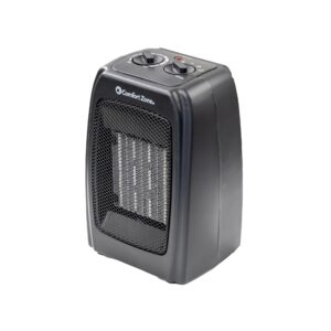 comfort zone cz442e personal energy save ceramic heater - 1500w portable with adjustable thermostat, tip-over switch & overheat protection, black