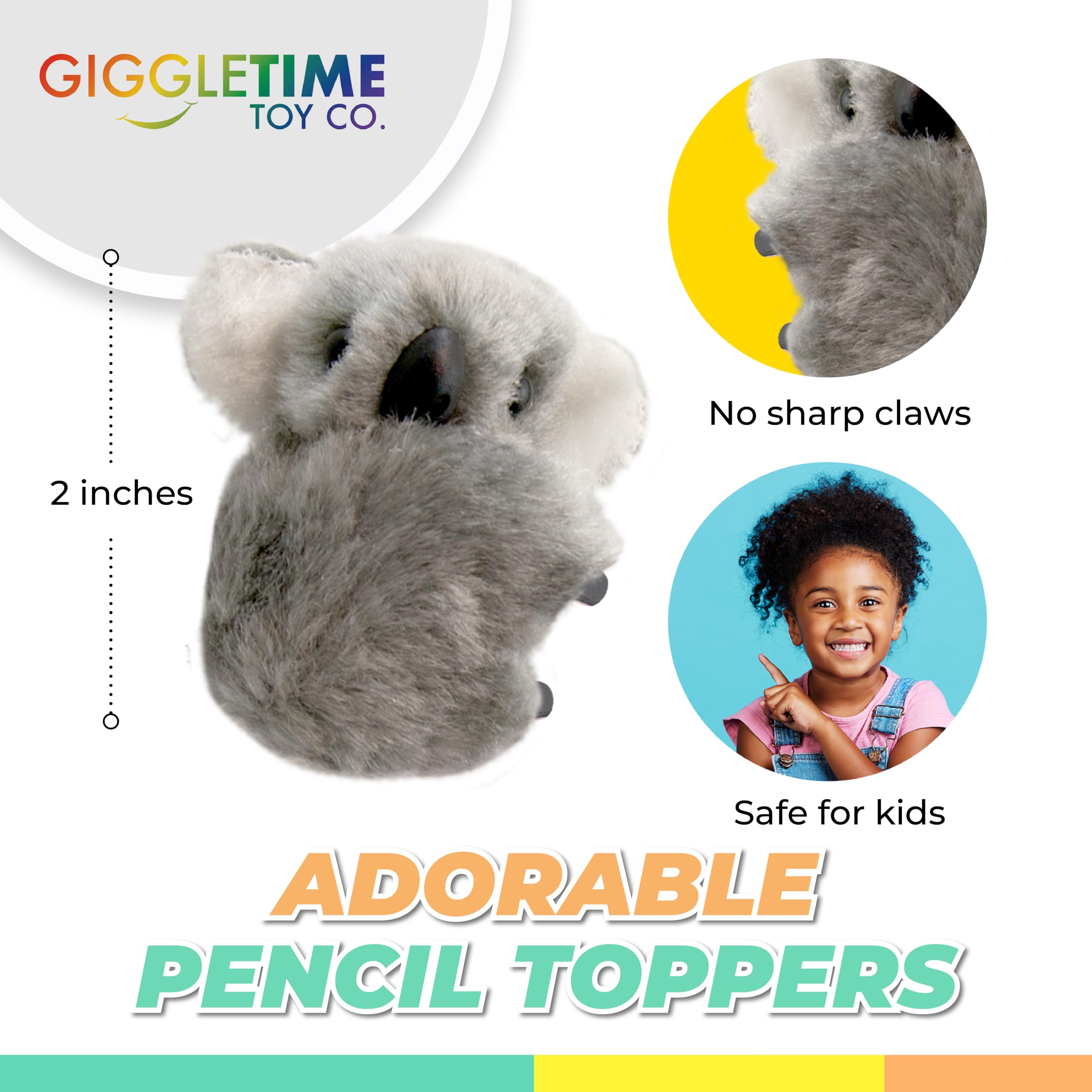 Giggle Time Koala Pencil Buddy (36) Pieces - Koala Stuffed Animal Pencil Toppers, Pencil Clip On, Koala Bear Prizes for Students, Kids’ Party Favor, Piñata Stuffer - 2 inches