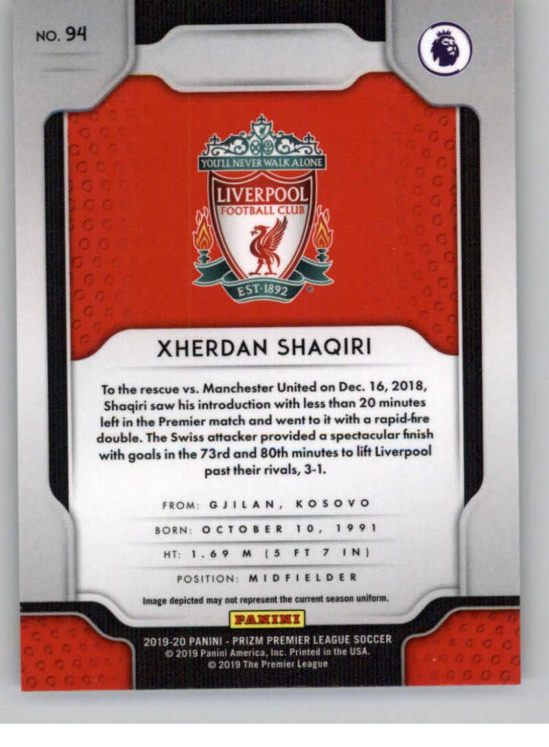 2019-20 Panini Prizm Premier League #94 Xherdan Shaqiri Liverpool FC Soccer Card