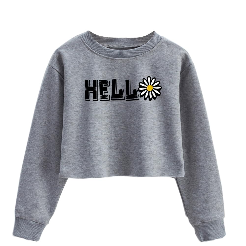 G-Amber Girls Long Sleeve Sweatshirts Kids Crop Print Funny Letters Fashion Pullover Tops Grey Hell Daisy