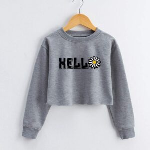 G-Amber Girls Long Sleeve Sweatshirts Kids Crop Print Funny Letters Fashion Pullover Tops Grey Hell Daisy