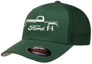 1948-52 ford f1 f-1 pickup truck outline design flexfit trucker mesh fitted cap forest