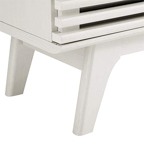 Levan Home Mid Century Modern Low Profile 59" Retro TV Stand with Slatted Shelves in White
