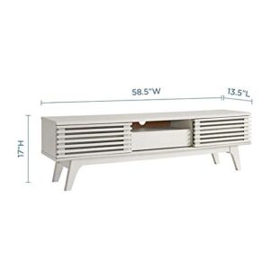 Levan Home Mid Century Modern Low Profile 59" Retro TV Stand with Slatted Shelves in White