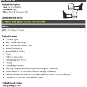 Door Towing Mirror Set of 2 - Manual-Telescoping - Compatible with 2005 - 2018 Nissan Frontier