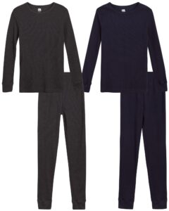 only boys thermal underwear set 4 piece waffle knit top and long johns (2t-16), size 4t, charcoaldark blue