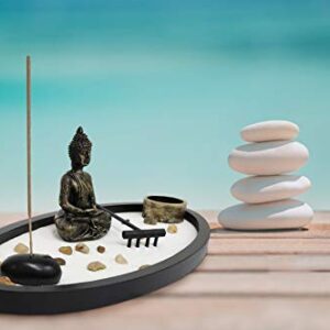 Japanese Zen Garden Kit Home Decor - Buddha Incense Stick Holder Office Desk Accessories - Zen Garden Sand Corner Desk Office Decor - Buddha Statue Table Top - 13.5" x 6.25" x 5"