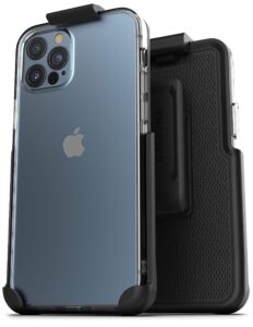 encased showcase series designed for iphone 12 pro max belt clip case with holster (slim fit) transparent back protective cover (2020 release)
