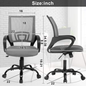 Office Chair Desk Chair Computer Chair Ergonomic Mid Back Mesh Chair with Lumbar Support & Armrest Modern Adjustable Height Swivel Task Executive Chair for Women Men Adult, Grey