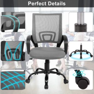 Office Chair Desk Chair Computer Chair Ergonomic Mid Back Mesh Chair with Lumbar Support & Armrest Modern Adjustable Height Swivel Task Executive Chair for Women Men Adult, Grey