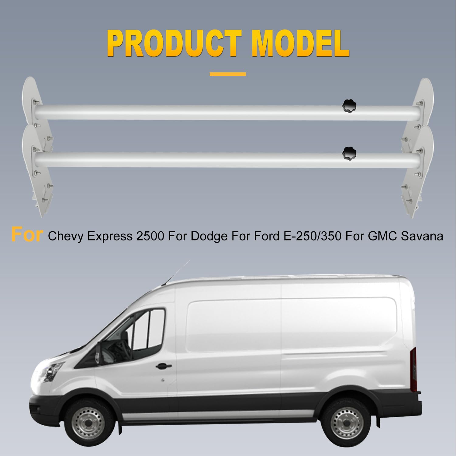 OCPTY Extendable Pick-Up Truck Ladder Rack Van Roof Mount 78.8" Steel Ladder Rack for Chevy Express 2500 for Dodge for Ford E-250/350 for GMC Savana with Rain Gutters 3 Bars Set - 800lbs Capacity