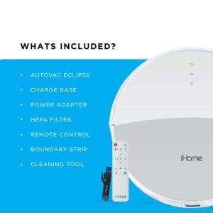 iHome AutoVac 2-in-1 Robot Vacuum + Mopping Enabled with Mapping HomeMap Navigation, 2000pa Suction Power, HyperDrive Technology for Pet Hair, Alexa/Google and App Control (Eclipse White)