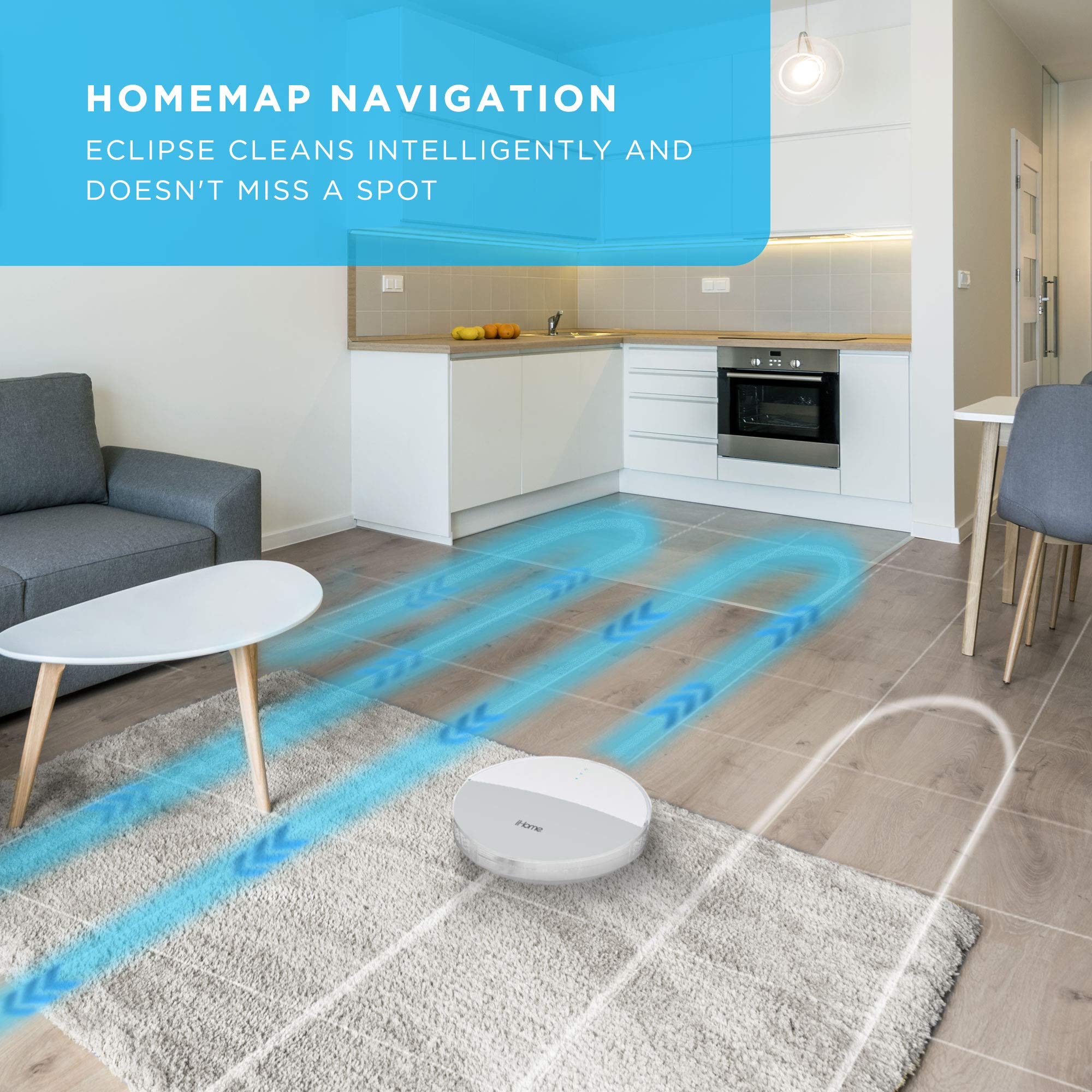 iHome AutoVac 2-in-1 Robot Vacuum + Mopping Enabled with Mapping HomeMap Navigation, 2000pa Suction Power, HyperDrive Technology for Pet Hair, Alexa/Google and App Control (Eclipse White)